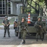 Brazilian Army soldiers guardin state company SABESP responsible by water supply in Sao Paulo state.