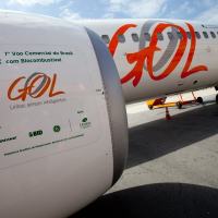 O Voo GOL 1408 - Congonhas - Brasília, 23 Outubro 2013, foi o primeiro voo realizado com biocombustível produzido a partir de uma mistura de ICO (óleo de milho não comestível) e OGR (óleo de cozinha reciclado). Foto - GE